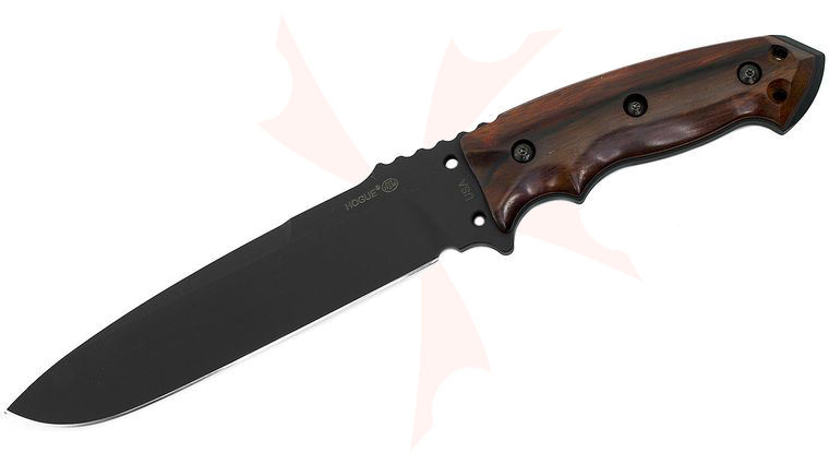 Hogue EX-F01 Combat Knife Fixed 7 inch Carbon Steel Blade, Cocobolo Wood Handles, MOLLE Sheath