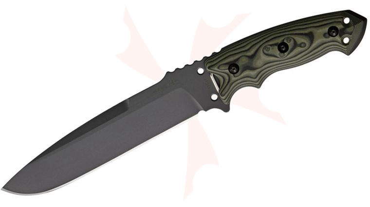 Hogue EX-F01 Combat Knife Fixed 7 inch Carbon Steel Blade, G10 Green G-Mascus Handles, MOLLE Sheath