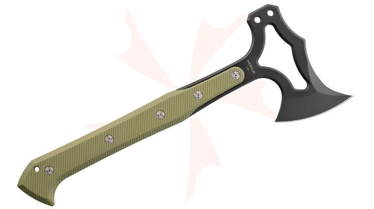 Hogue Allen Elishewitz EX-T01 Tomahawk 14.12 inch Overall, Black Cerakote S-7 Axe Head, OD Green G10 Handles, G10 Sheath