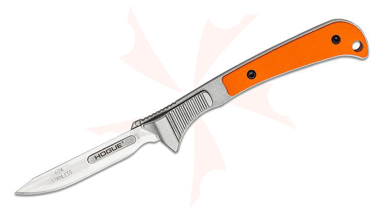 Hogue Expel Scalpel Fixed Blade Knife 2.5 inch Replaceable Blade, 440C Stainless and Orange G10 Handles, Nylon Blade Guard