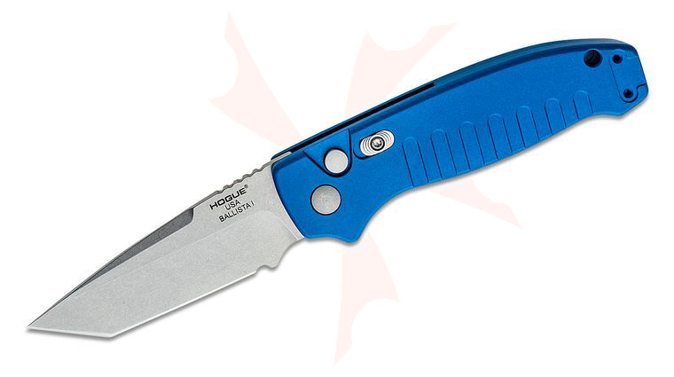 Hogue Ballista I AUTO Folding Knife 3.5 inch 154CM Tumbled Tanto Blade, Matte Blue Aluminum Handles