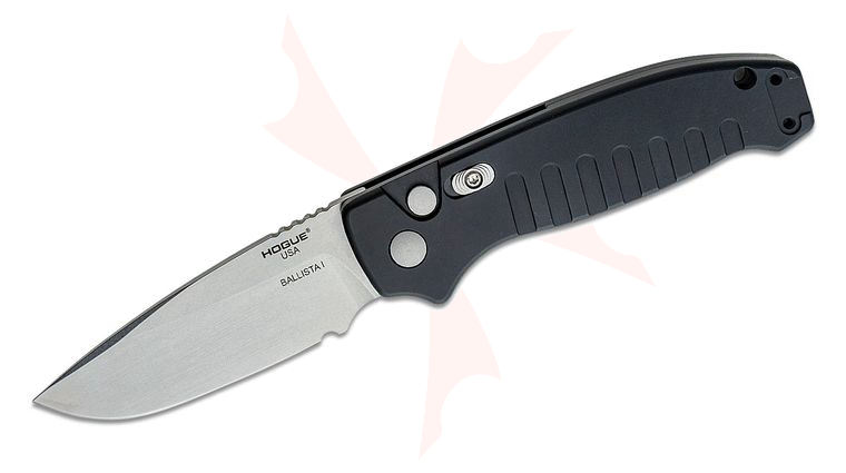 Hogue Ballista I AUTO Folding Knife 3.5 inch 154CM Tumbled Drop Point Blade, Matte Black Aluminum Handles