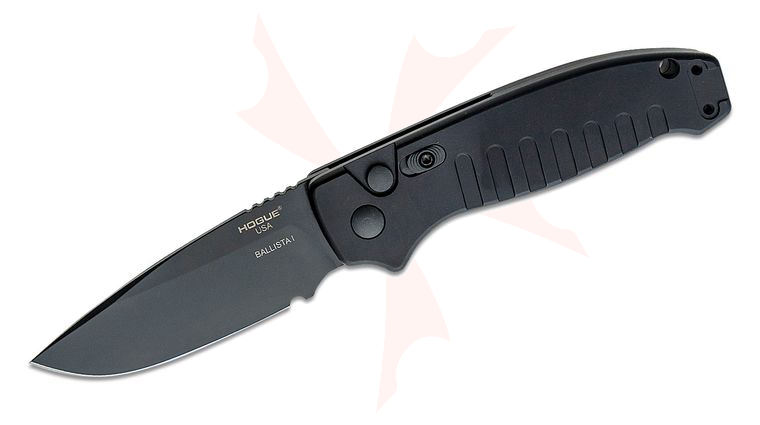 Hogue Ballista I AUTO Folding Knife 3.5 inch 154CM Black Drop Point Blade, Matte Black Aluminum Handles