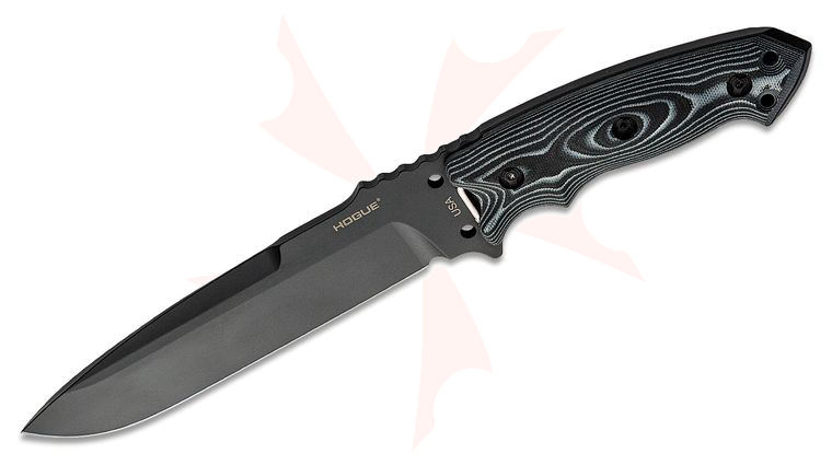Hogue EX-F01 Combat Knife Fixed 7 inch Carbon Steel Blade, G10 Black G-Mascus Handles, MOLLE Sheath