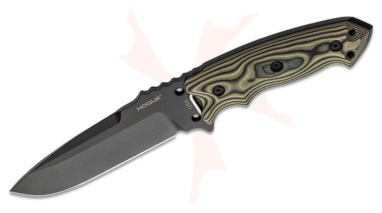 Hogue EX-F01 Combat Knife Fixed 5-1/2 inch Carbon Steel Blade, G10 Green G-Mascus Handles, MOLLE Sheath
