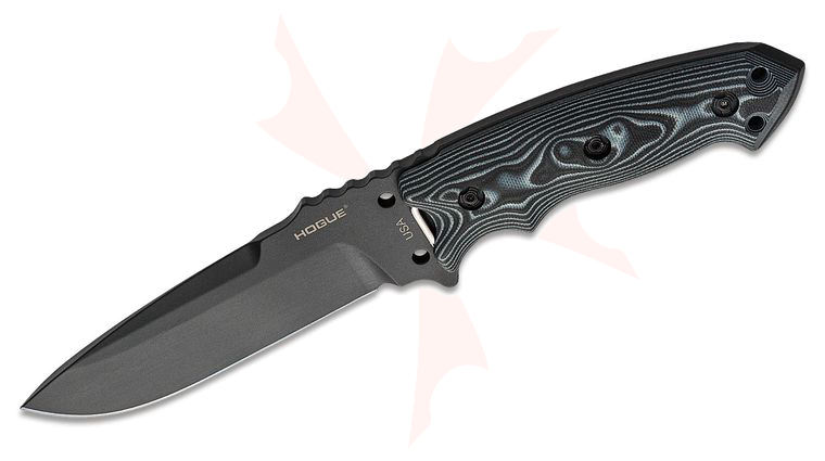 Hogue EX-F01 Combat Knife Fixed 5-1/2 inch Carbon Steel Blade, G10 Black G-Mascus Handles, MOLLE Sheath
