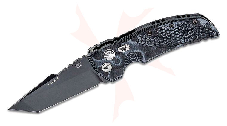 Hogue EX-A01 Elishewitz Design AUTO Folding Knife 3.5 inch Black Tanto Blade, Black G-Mascus Handles