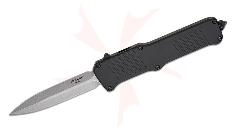 Hogue Incursion OTF AUTO Knife 3.9 inch 154CM Stonewashed Double Edge Spear Point Blade, Black Aluminum Handles (U.S. Military Issued)