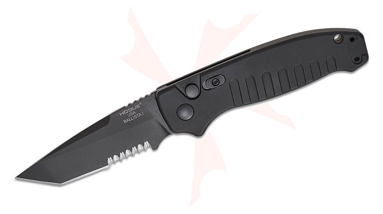 Hogue Ballista I AUTO Folding Knife 3.5 inch 154CM Black Combo Tanto Blade, Matte Black Aluminum Handles (U.S. Military Issued)