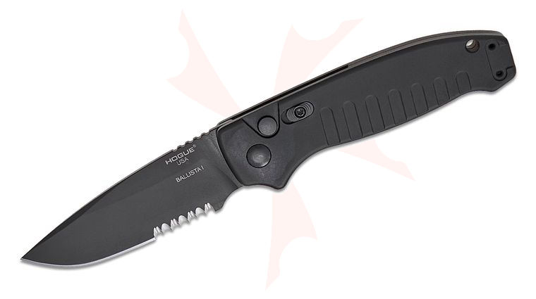 Hogue Ballista I AUTO Folding Knife 3.5 inch 154CM Black Cerakote Combo Drop Point Blade, Matte Black Aluminum Handles (U.S. Military Issued)