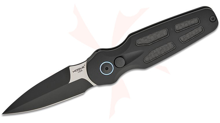 Hogue Collector Series Ballista II AUTO Folding Knife 2.6 inch CPM-MagnaCut Two-Tone Bayonet Blade, Matte Black Aluminum Handles with Carbon Fiber Inserts