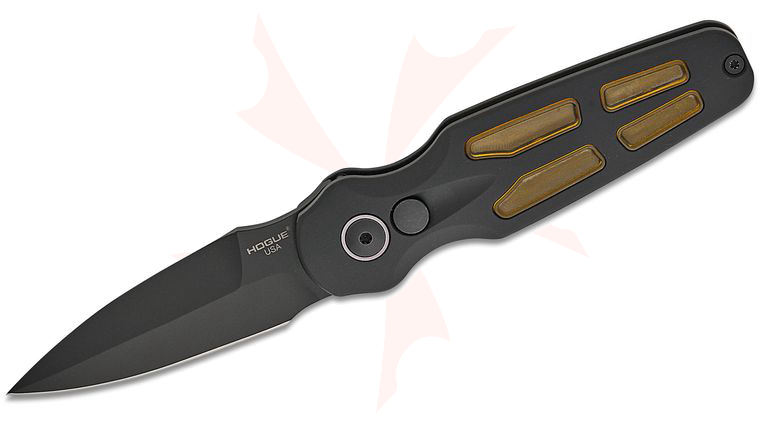 Hogue Ballista II AUTO Folding Knife 2.6 inch CPM-MagnaCut Black PVD Bayonet Blade, Matte Black Aluminum Handles with Ultem Inserts