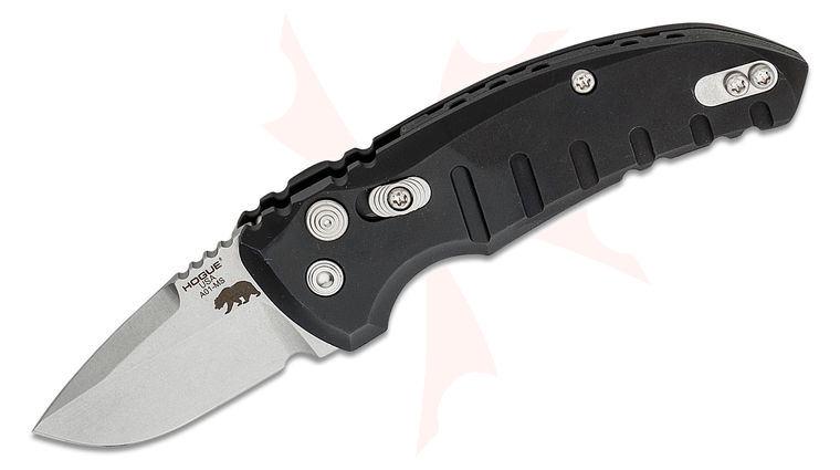 Hogue Elishewitz A01-Microswitch AUTO Folding Knife 1.95 inch CPM-154 Tumbled Drop Point Blade, Black Aluminum Handles