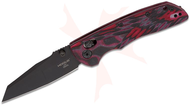 Hogue Deka ABLE Lock Folding Knife 3.25 inch CPM-MagnaCut Black Cerakote Modified Wharncliffe Blade, G-Mascus Red Lava G10 Handles - KnifeCenter Exclusive