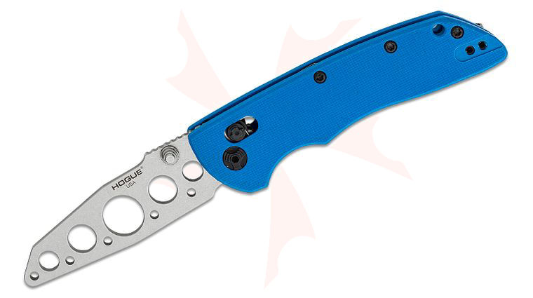 Hogue Deka ABLE Lock Folding Trainer 3.25 inch 154CM Stonewashed Modified Wharncliffe Trainer Blade, Blue Peel Ply G10 Handles