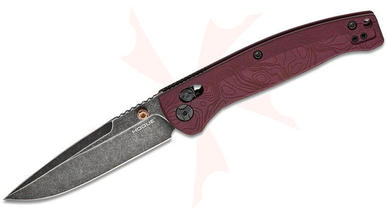 Hogue Fire Series Mysto ABLE Lock Folding Knife 3.4 inch CPM-MagnaCut Black Stonewashed Clip Point Blade, Topographic Redstone Richlite Handles