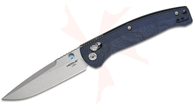 Hogue Water Series Mysto ABLE Lock Folding Knife 3.4 inch CPM-MagnaCut Tumbled Clip Point Blade, Blue Canyon Richlite Handles