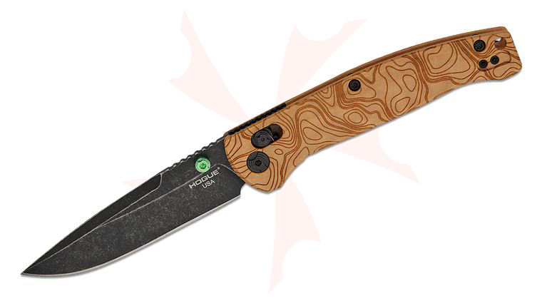 Hogue Mysto Wood ABLE Lock Folding Knife 3.4 inch CPM-MagnaCut Black Stonewashed Clip Point Blade, Maple Valley Richlite Handles