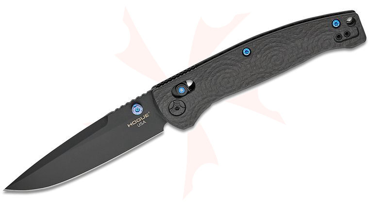 Hogue Collector Series Mysto ABLE Lock Folding Knife 3.4 inch CPM-MagnaCut Black Clip Point Blade, Milled Carbon Fiber Handles, Blue Tritium Insert
