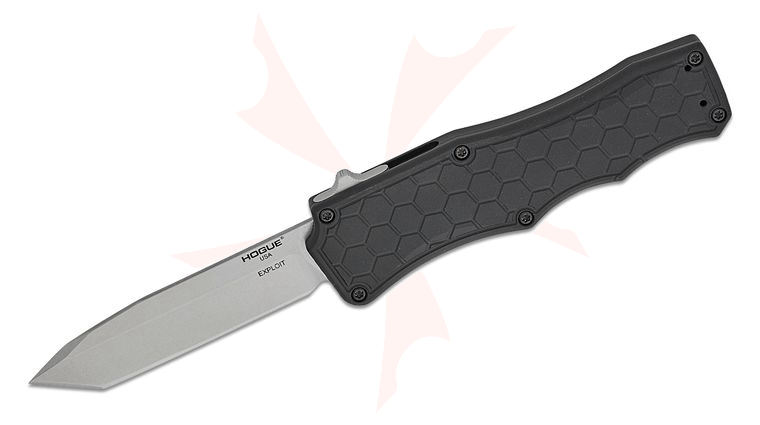 Hogue Exploit OTF AUTO Knife 3.5 inch S30V Stonewashed Tanto Blade, Black Aluminum Handles
