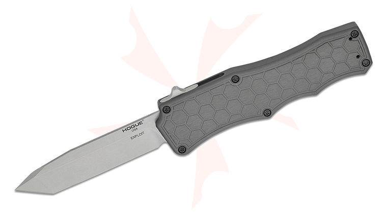Hogue Exploit OTF AUTO Knife 3.5 inch S30V Stonewashed Tanto Blade, Gray Aluminum Handles