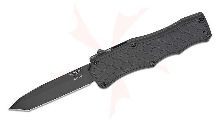 Hogue Exploit OTF AUTO Knife 3.5 inch S30V Black PVD Tanto Blade, Black Aluminum Handles with Tritium Infused Trigger