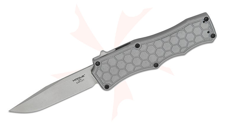 Hogue Exploit OTF AUTO Knife 3.5 inch S30V Stonewashed Clip Point Blade, Gray Aluminum Handles