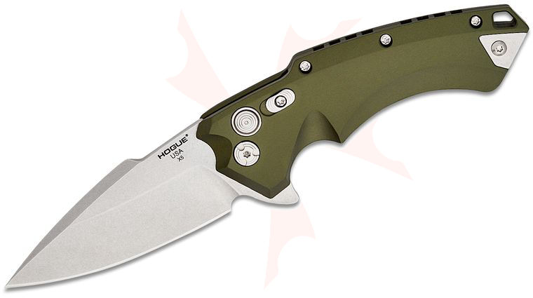 Hogue X5 Flipper 3.5 inch CPM-154 Stonewashed Spear Point Blade, OD Green Aluminum Handles