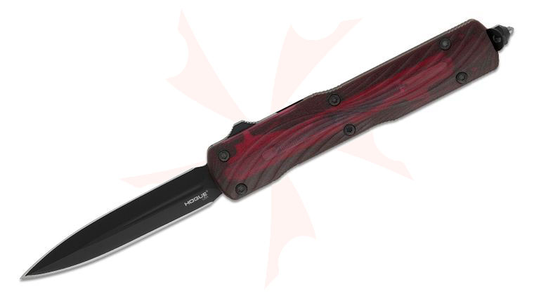 Hogue Counterstrike OTF AUTO Knife 3.35 inch CPM-MagnaCut Black Double-Edge Dagger Blade, Red Ultem and Black Aluminum Handles - KnifeCenter Exclusive