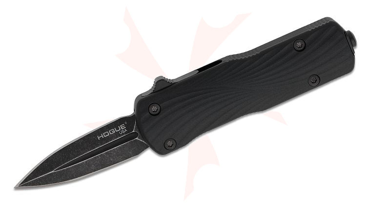 Hogue Micro Counterstrike OTF AUTO Knife 1.95 inch MagnaCut Black Stonewashed Double-Edge Dagger Blade, Black Milled Polymer and Aluminum Handles