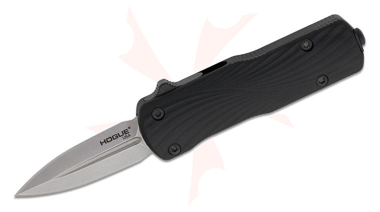 Hogue Micro Counterstrike OTF AUTO Knife 1.95 inch MagnaCut Stonewashed Double-Edge Dagger Blade, Black Milled Polymer and Aluminum Handles
