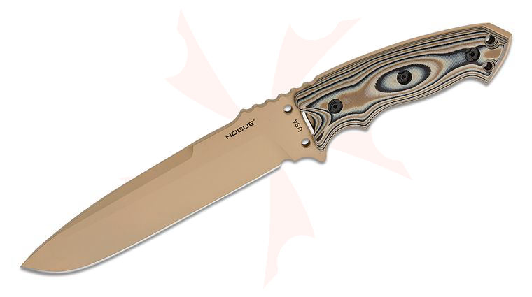 Hogue EX-F01 Combat Knife Fixed 7 inch A2 Carbon Steel Tan Tanto Blade, Flat Dark Earth G-Mascus G10 Handles, Tan MOLLE Sheath