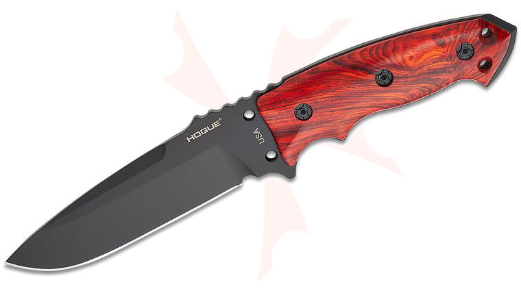 Hogue EX-F01 Combat Knife Fixed 5.5 inch A2 Carbon Steel Black Drop Point Blade, Cocobolo Wood Handles, MOLLE Sheath