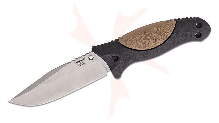 Hogue Elishewitz EX-F02 Fixed 4.5 inch 154CM Stonewashed Clip Point Blade, Black Polymer Handles with FDE Rubber Overmold, Auto Retention Sheath