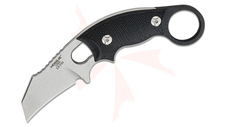 Hogue EX-F03 Hawkbill Karambit Fixed Blade Knife 2.25 inch 154CM Stonewashed Hawkbill, Solid Black G10 Handles, Kydex Sheath