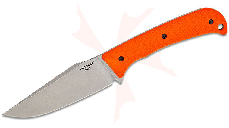 Hogue Extrak XL Fixed Blade Knife 3.9 inch CPM-MagnaCut Stonewashed Clip Point, Orange G10 Handles, Nylon Blade Guard