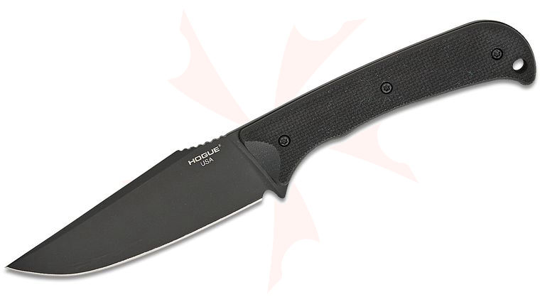 Hogue Extrak XL Fixed Blade Knife 3.9 inch CPM-M4 Black Cerakote Clip Point, Black G10 Handles, Nylon Blade Guard