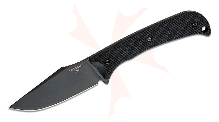 Hogue Extrak Fixed Blade Knife 3.3 inch CPM-M4 Black Cerakote Clip Point, Black G10 Handles, Nylon Blade Guard