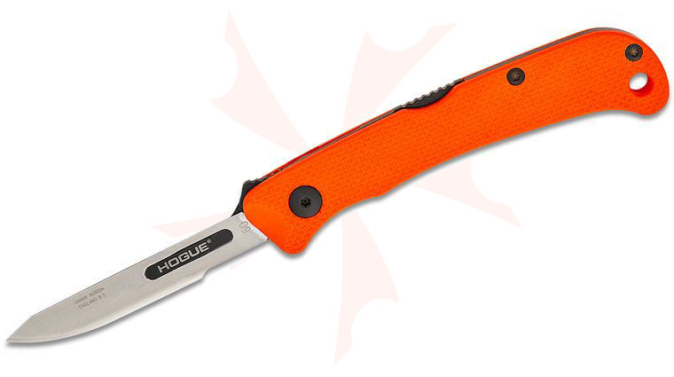 Hogue Expel Scalpel Folding Knife 2.5 inch Replaceable Blade, 440C Stainless and Orange G10 Handles, Nylon Blade Guard