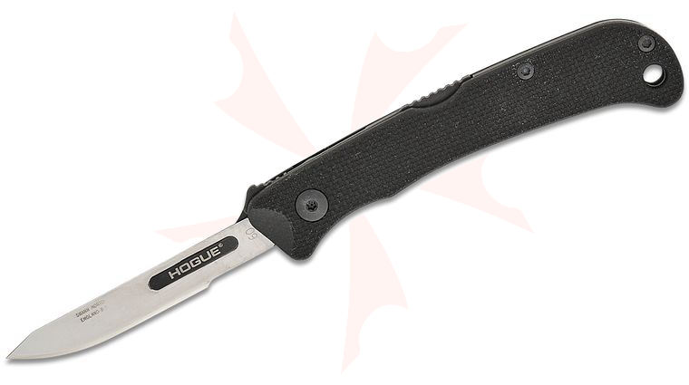 Hogue Expel Scalpel Folding Knife 2.5 inch Replaceable Blade, 440C Stainless and Black G10 Handles, Nylon Blade Guard