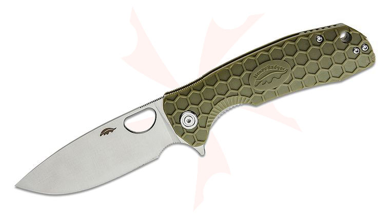 Honey Badger HB1003 Large Flipper Knife 3.63 inch Satin Drop Point Blade, Green FRN Handles