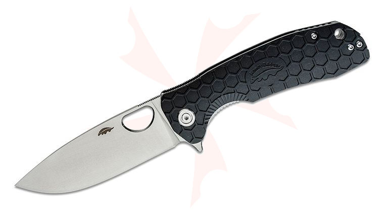 Honey Badger HB1008 Large Flipper Knife 3.63 inch D2 Satin Drop Point Blade, Black FRN Handles