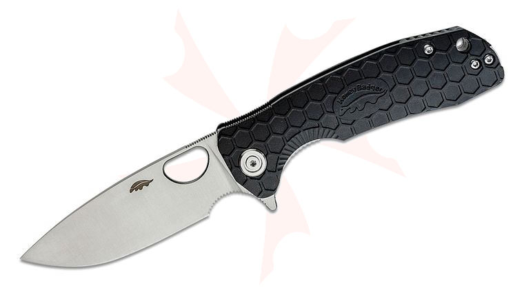 Honey Badger HB1011 Medium Flipper Knife 3.19 inch Satin Drop Point Blade, Black FRN Handles