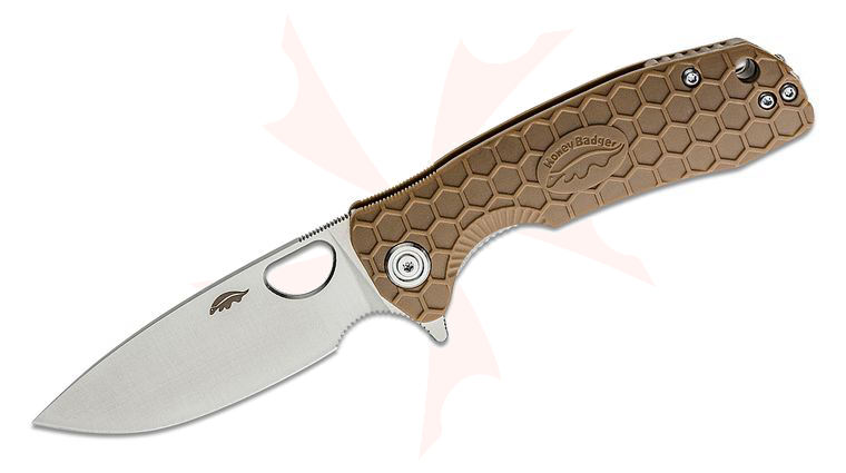 Honey Badger HB1012 Medium Flipper Knife 3.19 inch Satin Drop Point Blade, Tan FRN Handles