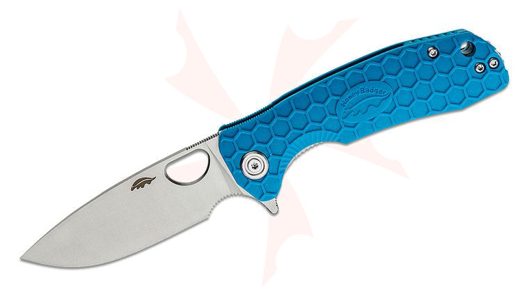 Honey Badger HB1017 Medium Flipper Knife 3.19 inch Satin Drop Point Blade, Blue FRN Handles