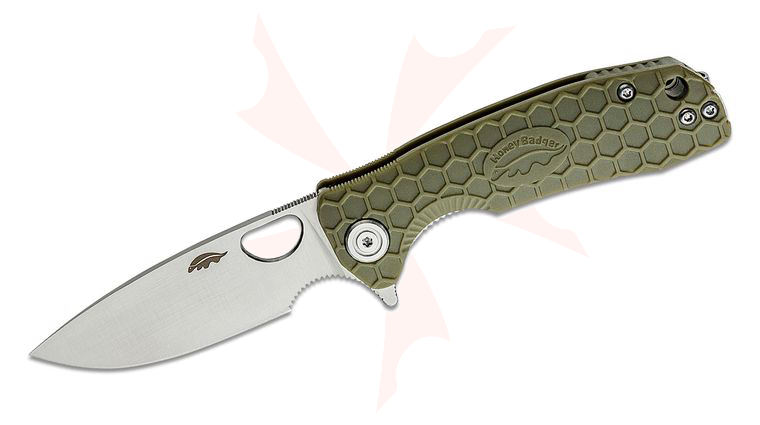 Honey Badger HB1023 Small Flipper Knife 2.81 inch Satin Drop Point Blade, Green FRN Handles