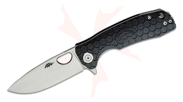 Honey Badger HB1026 Small Flipper Knife 2.81 inch D2 Satin Drop Point Blade, Black FRN Handles