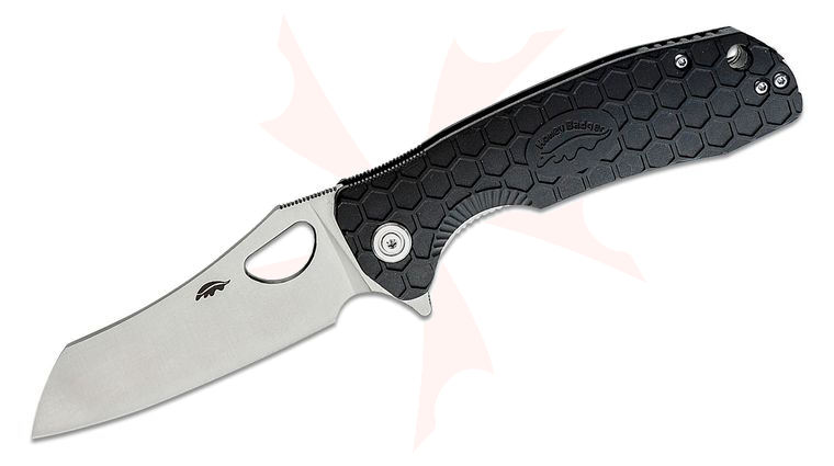 Honey Badger HB1031 Large Flipper Knife 3.63 inch Satin Wharncleaver Blade, Black FRN Handles