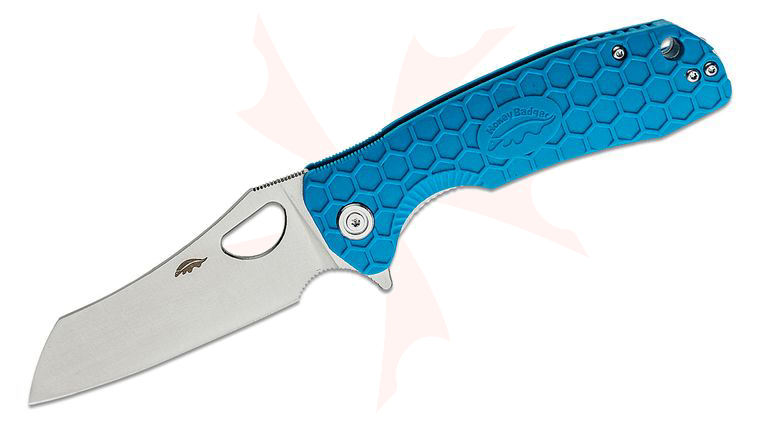 Honey Badger HB1034 Large Flipper Knife 3.63 inch Satin Wharncleaver Blade, Blue FRN Handles