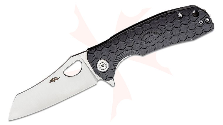Honey Badger HB1038 Medium Flipper Knife 3.19 inch Satin Wharncleaver Blade, Black FRN Handles